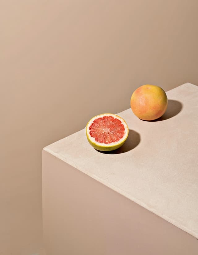 A fruit still life with two oranges